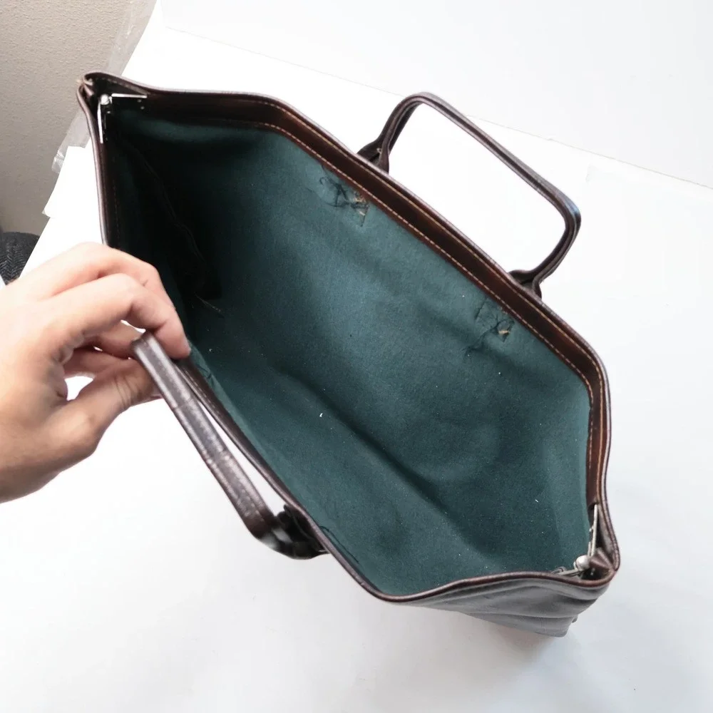 Vintage Brown Faux Leather Document Portfolio Briefcase Bag Metal‎ Hinge Handles